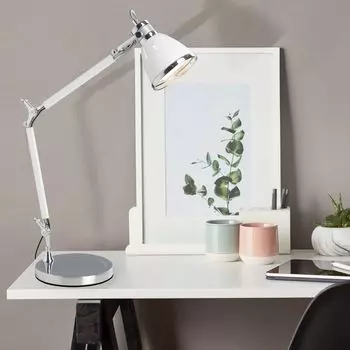 BRILLIANT Настольный светильник Octavia | современная настольная лампа | металл | хром/белый | Поворот головы | регулируемая по высоте | 1x E27 макс. 40 Вт