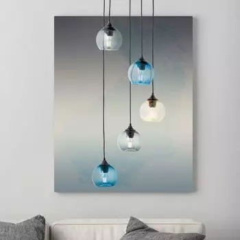 BRILLIANT Подвесной светильник AMIRI | Подвеска-рондель со стеклянными плафонами синего, янтарного и серо-дымчатого цвета | 5 розеток E14 макс. 25 Вт | Металл/стекло, черный