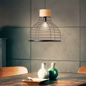 BRILLIANT Подвесной светильник AVIA | Подвесной светильник с черным абажуром и экологически чистой деревянной деталью 47 см | 1 розетка E27 макс. 52 Вт | Металл/дерево, черный