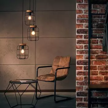 BRILLIANT Подвесной светильник GWEN | Круглый подвесной светильник с 3 пламенами и деталями из экологически чистого дерева на абажуре | 3 розетки E27 макс. 40 Вт | Металл/дерево, черный