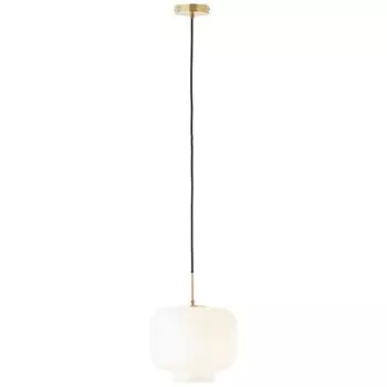BRILLIANT Подвесной светильник KLEON | Подвесной светильник золотистого цвета с матовым белым стеклянным плафоном и укорачиваемым кабелем | Розетка E27 макс. 40 Вт | Высота 185 см и 24,5 см | Стекло/металл белого цвета
