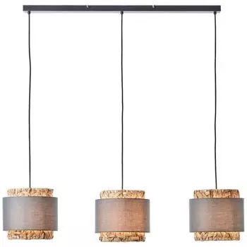 BRILLIANT Подвесной светильник WATERLILLY | натуральный подвесной светильник из водяного гиацинта | 35 см Высота: 140 см Ширина: 110 см | Текстиль/водный гиацинт/металл | 3 розетки E27 макс. 60 Вт | черный/коричневый/серый