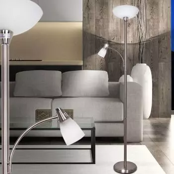 BRILLIANT Потолочный прожектор Lucy | Торшер с подставкой для чтения | железо | Металл/Стекло | 180 см | 1x E27 макс. 5 Вт | 1x E14 макс. 3 Вт, серебро