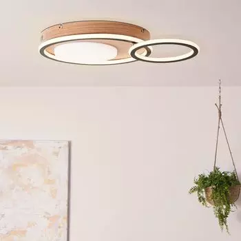 BRILLIANT Потолочный светильник KARNEY | Дизайнерский потолочный светильник с принтом под дерево | 48 Вт 5600 люмен 3000 Кельвин | Алюминий/пластик, черный