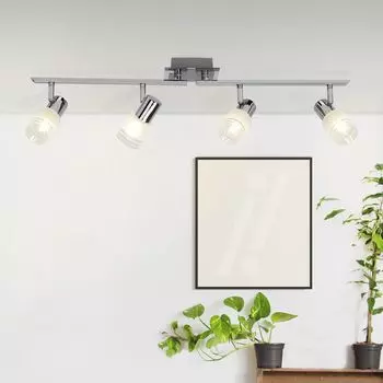 BRILLIANT Потолочный светильник Lea | вневременная точечная трубка | 4 пламени | Металл/Стекло | железо/хром/белый | Головки поворотные | 4x E14 макс. 4 Вт, серебро