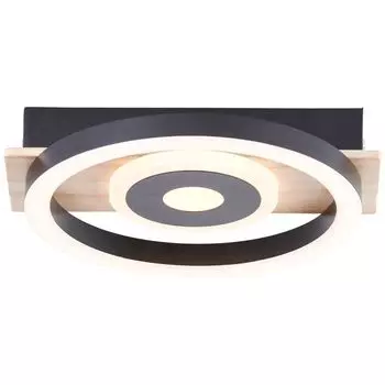 BRILLIANT вневременной черно-коричневый светодиодный потолочный светильник Maureen | теплый белый | 12 Вт 1100 люмен 3000 Кельвин | 22x20см | Металл/Дерево/Пластик, черный