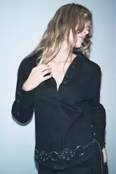 Бриллиантовый контрастный кожаный ремень ZARA, черный