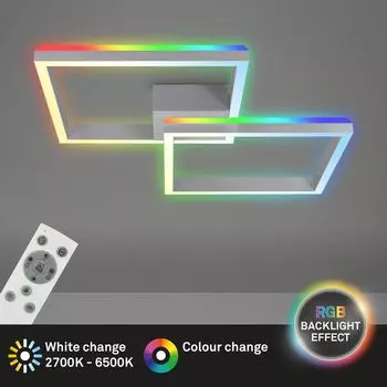 Briloner Leuchten FRAME BACK — Настенный и потолочный светильник — 3753019 — В комплект входит пульт дистанционного управления — Контроль цветовой температуры CCT — Изменение цвета RGB — Подсветка RGB — 64 x 64 x 10 см, серебро