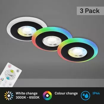 Briloner Leuchten SKILL COLOR Светодиодный набор из 3 встраиваемых светильников 3x светодиодный пульт дистанционного управления с регулируемой яркостью 5 Вт 460 лм пластик черный