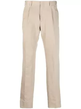 Brioni брюки прямого кроя со складками, нейтральный цвет