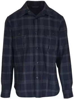 Brioni клетчатая шерстяная рубашка, синий