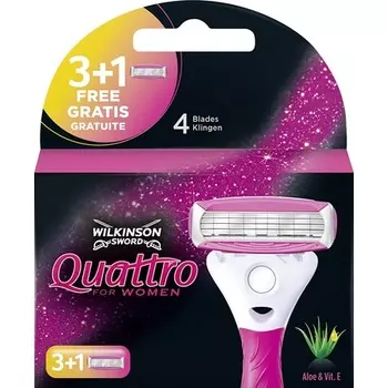 Бритва Quattro для женщин, 3 лезвия плюс 1 свободное лезвие, Wilkinson Sword