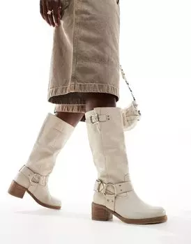 Bronx – New Camperos – байкерские ботинки из кожи светло-бежевого цвета