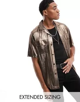 Бронзовая свободная рубашка с металлизированным воротником и двойными карманами ASOS DESIGN