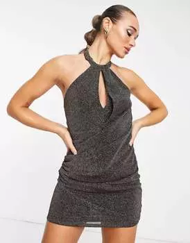 Бронзовое облегающее мини-платье с воротником-бретелькой River Island