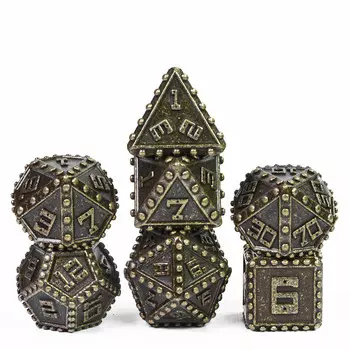 Бронзовый набор из 7 металлических кубиков для ролевых игр с заклепками RGFK