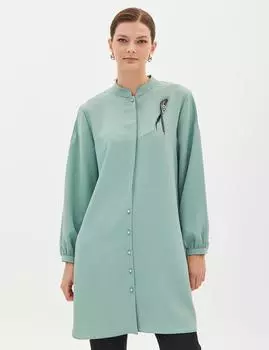 Брошь Птица Воротник-стойка Туника Ледяной Зеленый Kayra