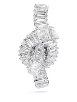 Брошь с камнями огранки «багет» Swarovski, серебяный