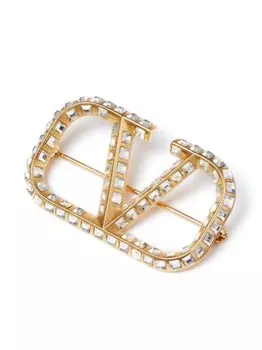 Брошь с логотипом VLogo Signature и кристаллами Valentino Garavani, золотой