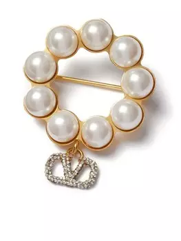 Брошь с логотипом VLogo Signature и кристаллами Valentino Garavani, золотой