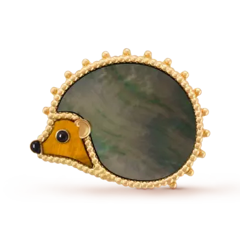 Брошь Van Cleef & Arpels Lucky Animals Hedgehog, желтое золото 18 ct, перламутр, оникс, тигровый глаз