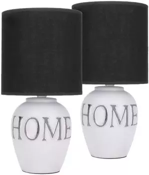 BRUBAKER Комплект из 2 настольных или прикроватных ламп Home - настольные лампы с керамическим основанием и абажуром из ткани - высота 32,5 см, белый серый, бежевый