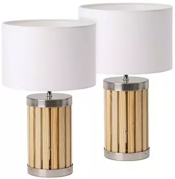 БРУБЕЙКЕР комплект из 2 настольных или прикроватных ламп - высота 41 см - основание деревянное/металлическое - текстильный абажур бежевый Brubaker