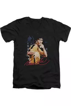 Bruce Lee желтый комбинезон короткий рукав взрослый V-образный вырез премиум хлопковая футболка / футболка Gildan