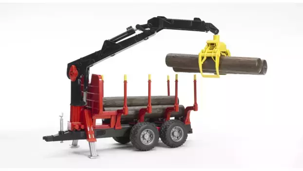 Bruder Прицеп-экспедитор с краном-манипулятором, 4 стволами деревьев и грейфером для древесины
