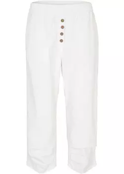 Брюки 3/4 с высокой талией из льна и удобным поясом Bpc Bonprix Collection, белый