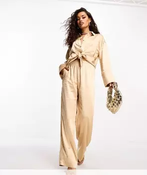 Брюки 4th & Reckless Petite satin wide leg co-ord, бежевый
