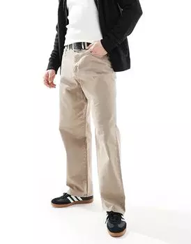 Брюки alex baggy fit из твила бежевого цвета Jack & Jones