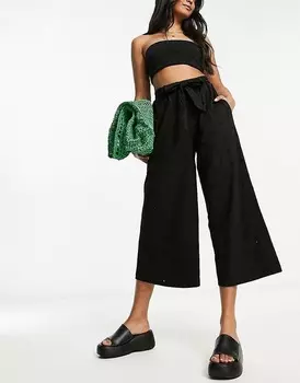 Брюки ASOS DESIGN Broderie Wide Leg With Tie Belt, черный