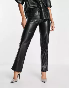 Брюки Asos Design Crackle Faux Leather Straight Leg, черный