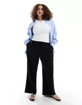 Брюки Asos Design Curve Wide Leg Dad With Linen, черный