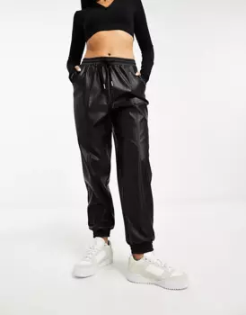 Брюки Asos Design Faux Leather Jogger, черный
