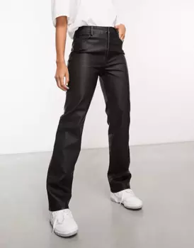 Брюки Asos Design Faux Leather Straight Leg, черный