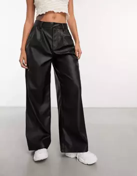 Брюки Asos Design Faux Leather Wide Leg Dad, черный