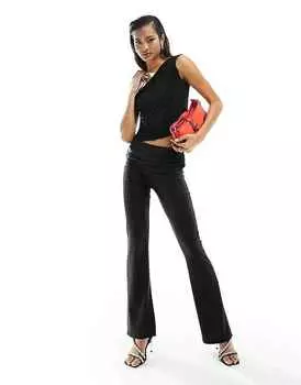 Брюки Asos Design Fold Over Ruched Waist Flare Trousers, черный