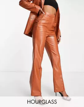 Брюки Asos Design Hourglass Leather Look Straight, светло-коричневый