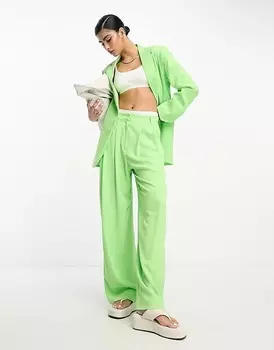 Брюки ASOS DESIGN Inverted Pleat Wide Leg With Linen, салатовый