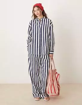 Брюки ASOS DESIGN из льняного материала с застежкой-молнией в темно-синюю полоску