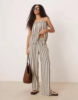 Брюки ASOS DESIGN из льняной смеси в полоску цвета пахты
