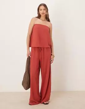 Брюки ASOS DESIGN из льняной смеси, застегивающиеся на застежку, цвета ржавчины
