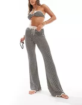 Брюки Asos Design Knitted Beach Co-ord, черный/белый