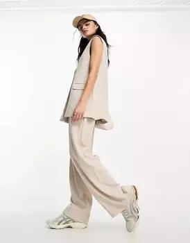 Брюки ASOS DESIGN Pleated Wide Leg Look, бежевый