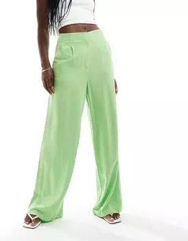 Брюки Asos Design Pleated With Linen, зеленый