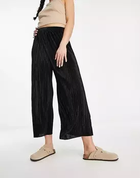 Брюки ASOS DESIGN Plisse Wide Leg Culottes, черный
