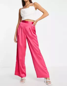 Брюки Asos Design Satin With Pleat Detail, розовый