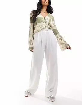 Брюки ASOS DESIGN широкого кроя со складками из льняной смеси белого цвета